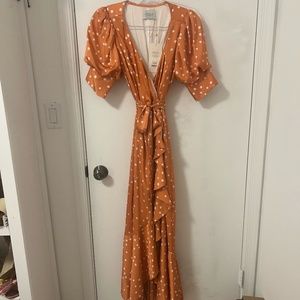 BRAND NEW & NEVER WORN orange and white polka dot wrap MAXI dress